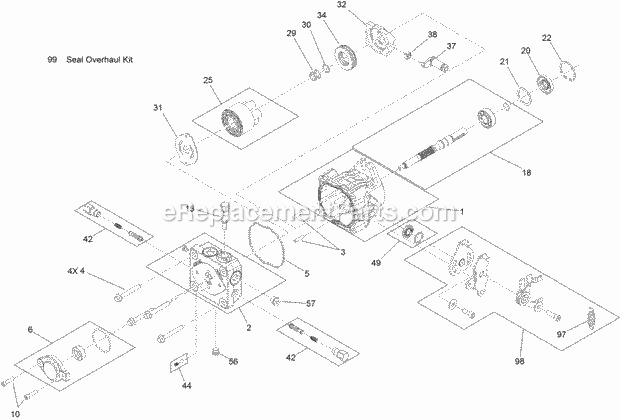Hydraulic Pump Assembly No. 125-4672 Diagram and Parts List for 74575 315000001-315999999 Toro Lawn Mower