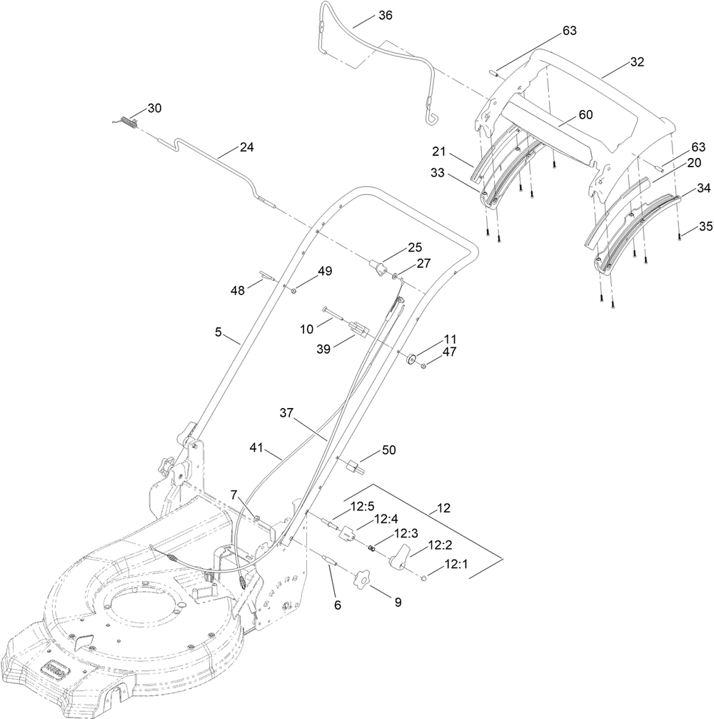 Handle Assembly Diagram and Parts List for 21564 411000000 - 411859999 Toro Lawn Mower