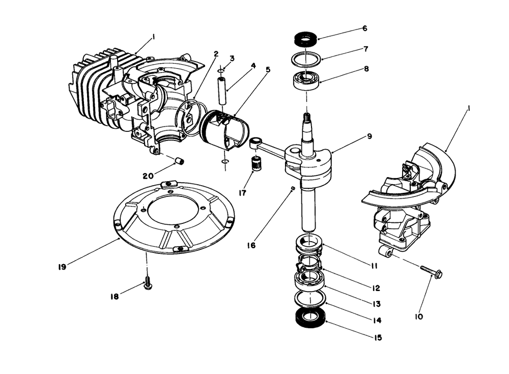 Crankshaft Assembly Diagram and Parts List for 16580 4000001 - 4999999 Toro Lawn Mower