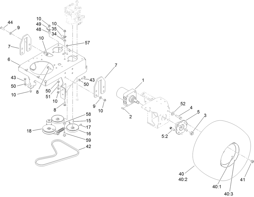 Ground Drive Assembly Diagram and Parts List for 74589 (313000001-313001000)(2013) Toro Lawn Mower