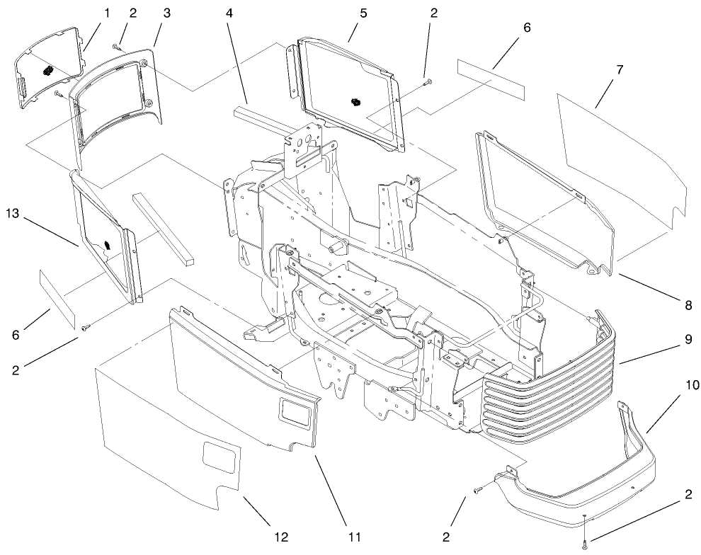 Grille And Side Panel Assembly Diagram and Parts List for 73560 8900001 - 8999999 Toro Lawn Tractor