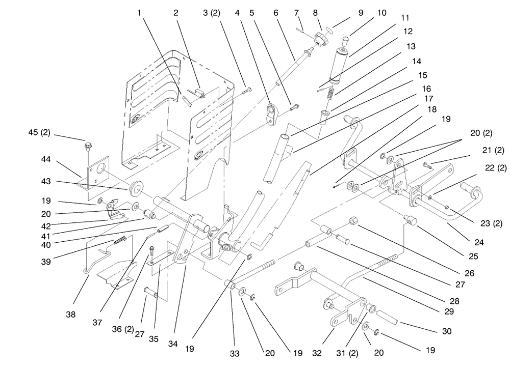 Lift Lever And Height Of Cut Diagram and Parts List for 72104 8900001 - 8900599 Toro Lawn Tractor