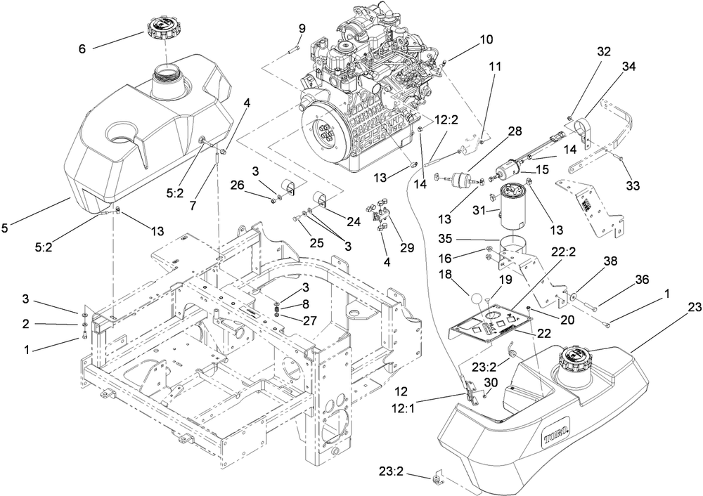 Fuel System And Throttle Control Assembly Diagram and Parts List for 74264TE (290000001-290999999)(2009) Toro Lawn Mower