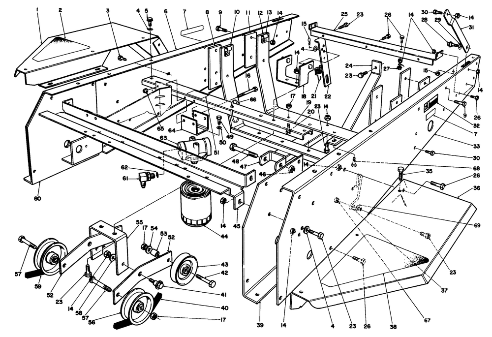 Frame & Jackshaft Assembly Diagram and Parts List for 30718 3900001 - 3999999 Toro Lawn Tractor