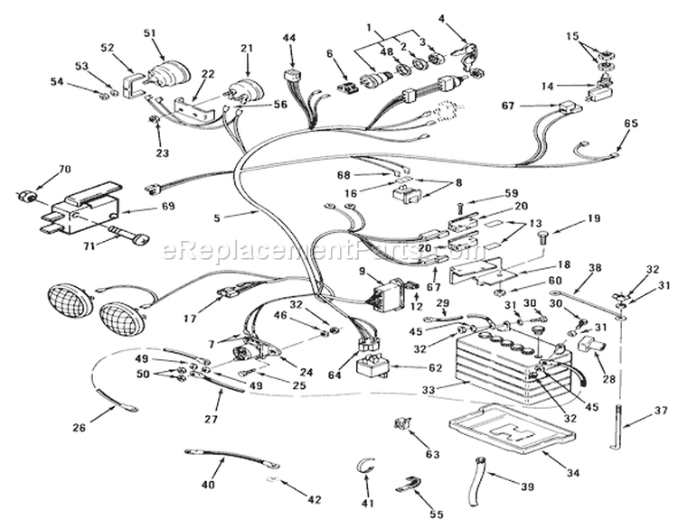 Electrical System Diagram and Parts List for 31-10K801 1990 Toro Lawn Tractor