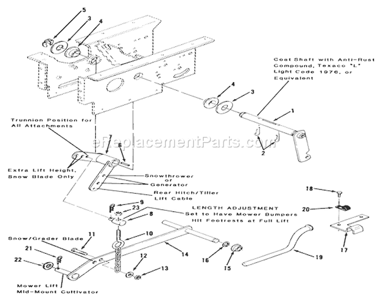 Hydrostatic Lift Linkage 312-H & 416-H Diagram and Parts List for 31-10K801 1990 Toro Lawn Tractor