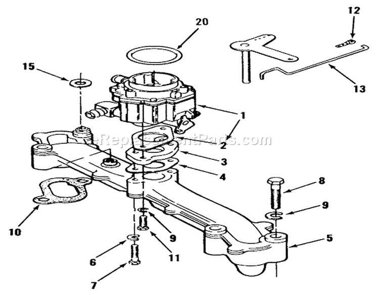 Intake Manifold Diagram and Parts List for 31-10K801 1990 Toro Lawn Tractor