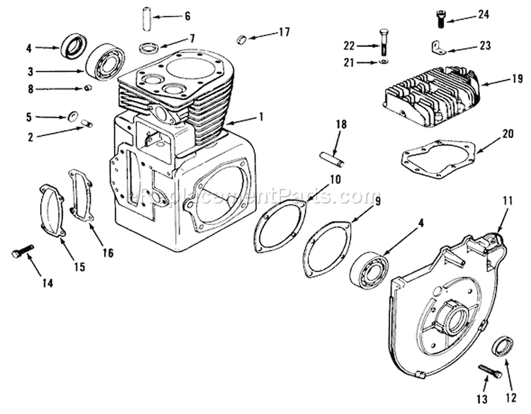 Kohler Crankcase & Cylinder Head Diagram and Parts List for 31-10K801 1990 Toro Lawn Tractor