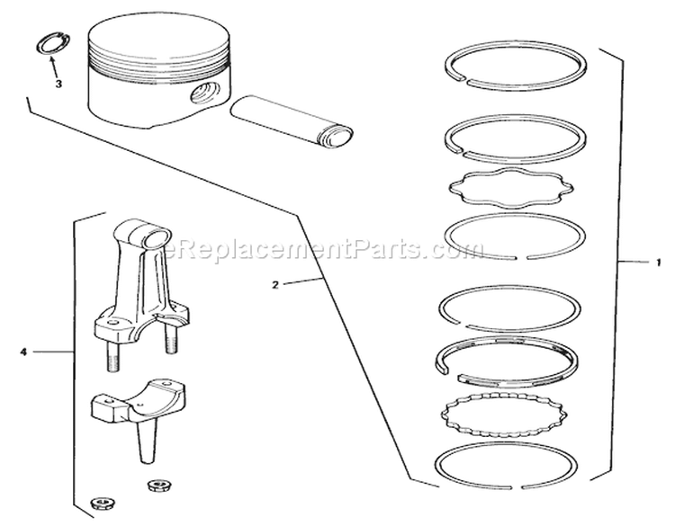 Kohler Piston & Rings Diagram and Parts List for 31-10K801 1990 Toro Lawn Tractor