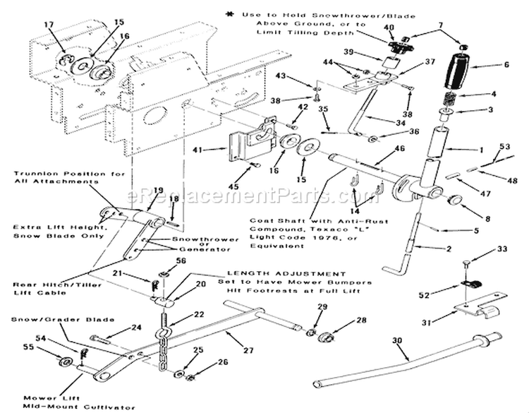 Manual Lift Linkage Diagram and Parts List for 31-10K801 1990 Toro Lawn Tractor