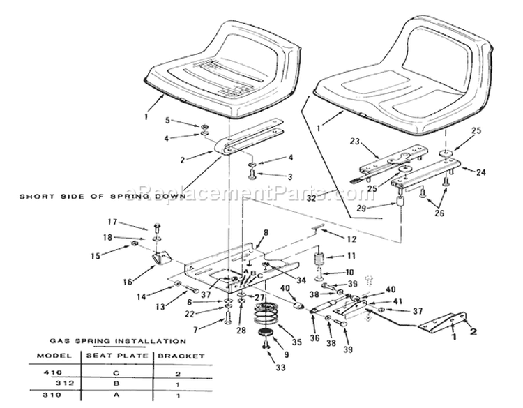 Seat Diagram and Parts List for 31-10K801 1990 Toro Lawn Tractor