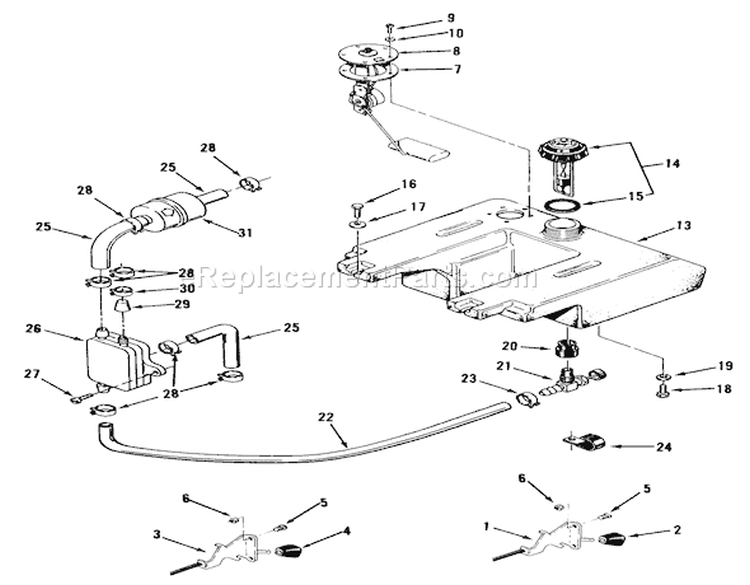 Throttle Choke And Fuel Controls Diagram and Parts List for 31-10K801 1990 Toro Lawn Tractor