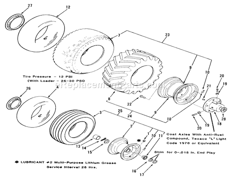 Wheels And Tires Diagram and Parts List for 31-10K801 1990 Toro Lawn Tractor