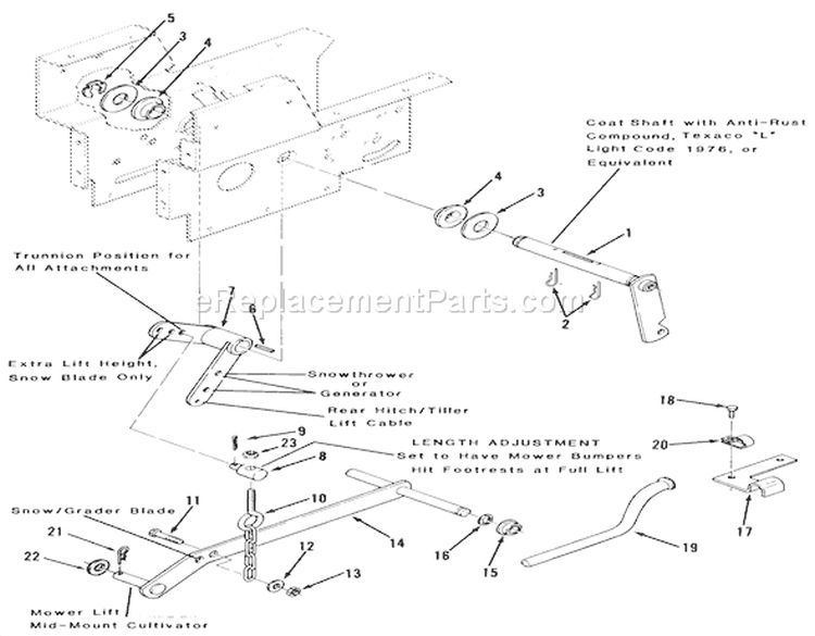 Hydraulic Lift Linkage-400 Series Diagram and Parts List for 31-18KE01 1987 Toro Lawn Tractor