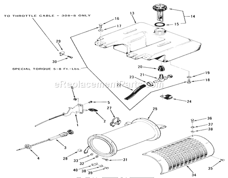Throttle Choke And Fuel System Diagram and Parts List for 31-18KE01 1987 Toro Lawn Tractor