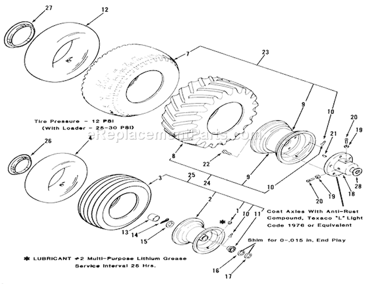 Wheels And Tires Diagram and Parts List for 31-18KE01 1987 Toro Lawn Tractor