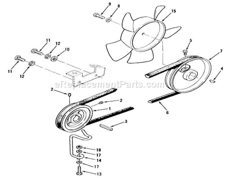 Drive Belt And Pulleys Diagram and Parts List for 41-20O801 1990 Toro Lawn Tractor