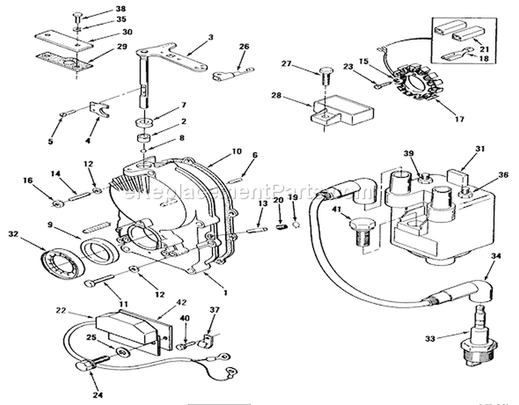 Gearcase And Ignition Controls Diagram and Parts List for 41-20O801 1990 Toro Lawn Tractor