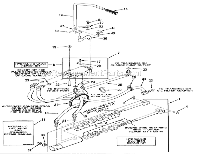 Hydraulic System 520-H Diagram and Parts List for 41-20O801 1990 Toro Lawn Tractor
