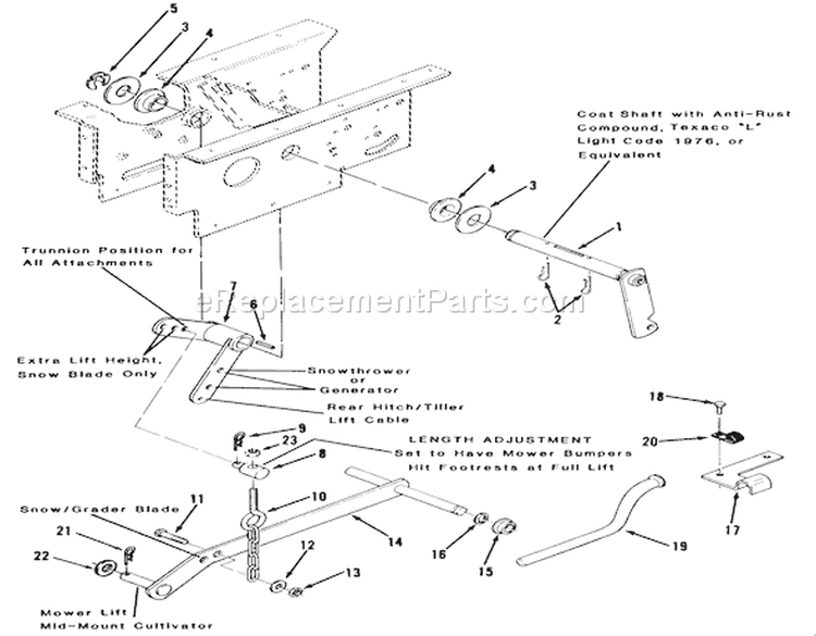 Hydrostatic Lift Linkage Diagram and Parts List for 41-20O801 1990 Toro Lawn Tractor