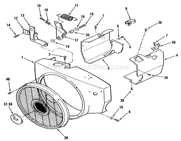 Blower Housing And Governor Diagram and Parts List for 41-20O801 1990 Toro Lawn Tractor