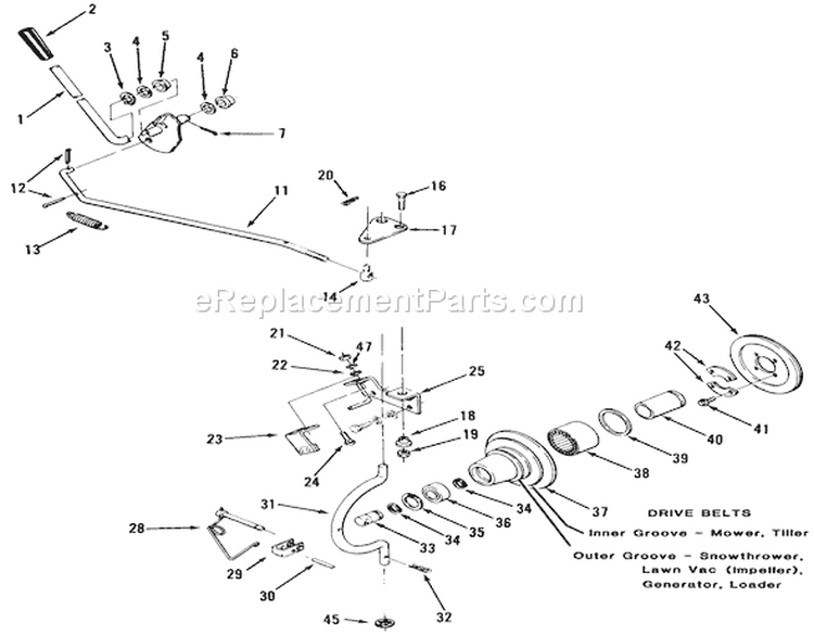 Pto Clutch And Control Diagram and Parts List for 41-20O801 1990 Toro Lawn Tractor