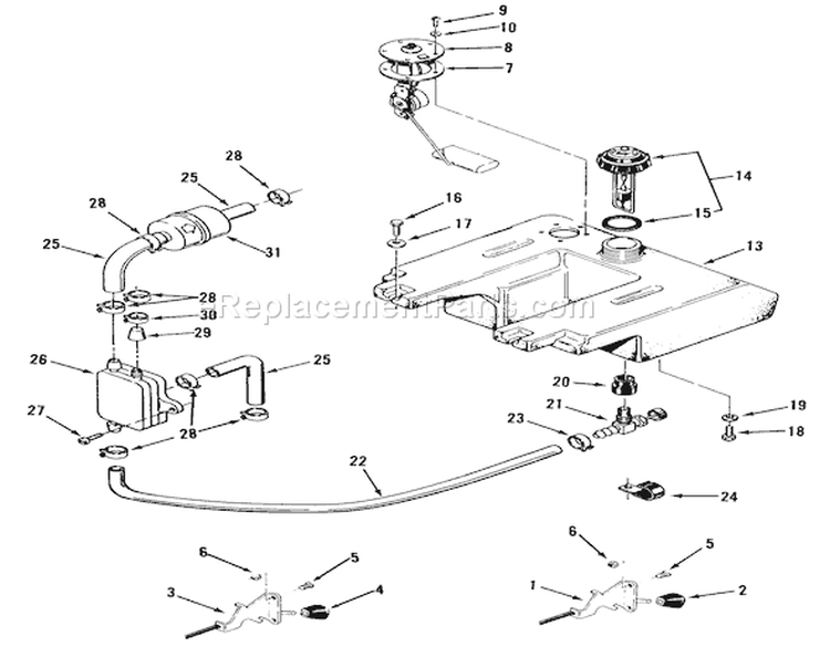 Throttle Choke And Fuel Controls Diagram and Parts List for 41-20O801 1990 Toro Lawn Tractor