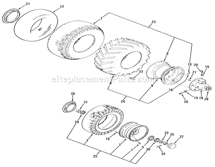 Wheels And Tires Diagram and Parts List for 41-20O801 1990 Toro Lawn Tractor