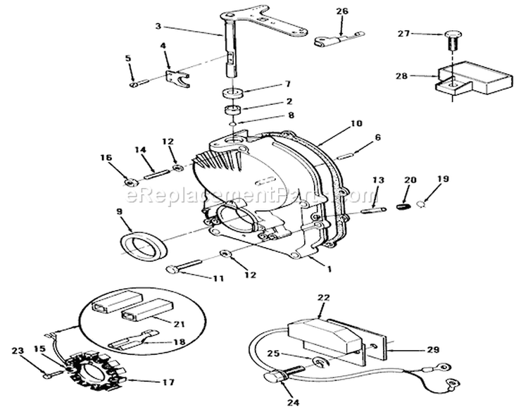 Toro Power Plus Gearcase, Ignition Control, Alternator And Regulator Diagram and Parts List for 41-20OE02 1000001-1999999 - 1991 Toro Lawn Tractor