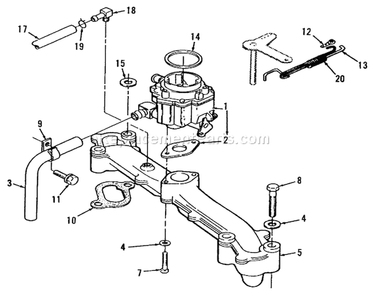 Toro Power Plus Intake Manifold Diagram and Parts List for 41-20OE02 1000001-1999999 - 1991 Toro Lawn Tractor