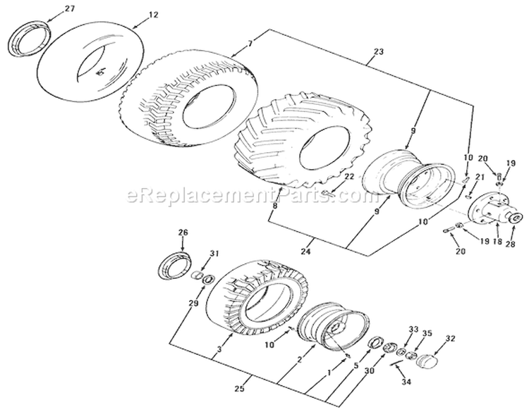 Wheels And Tires Diagram and Parts List for 41-20OE02 1000001-1999999 - 1991 Toro Lawn Tractor