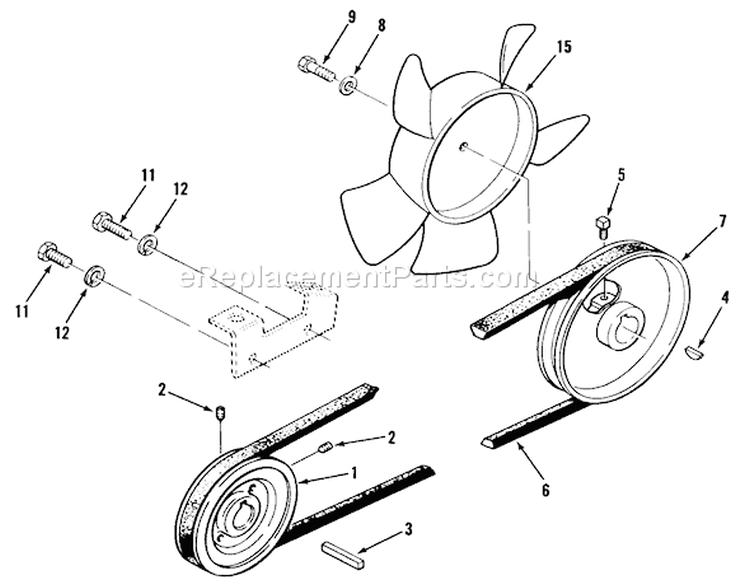 Drive Belt And Pulleys Diagram and Parts List for 41-20OE02 1000001-1999999 - 1991 Toro Lawn Tractor