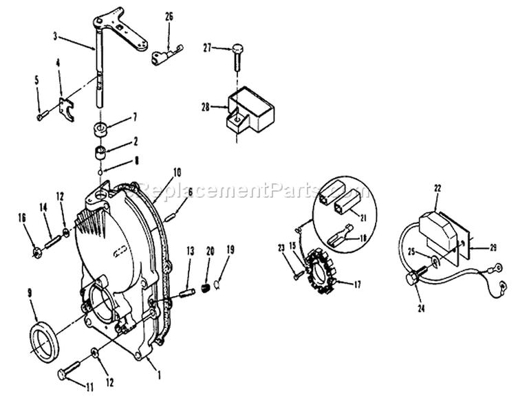 Gearcase, Ignition Control, AlternatorAnd Regulator Diagram and Parts List for 41-20OE03 2000001-2999999 - 1992 Toro Lawn Tractor