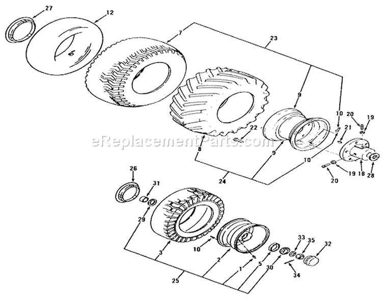 Wheel And Tires Diagram and Parts List for 41-20OE03 2000001-2999999 - 1992 Toro Lawn Tractor