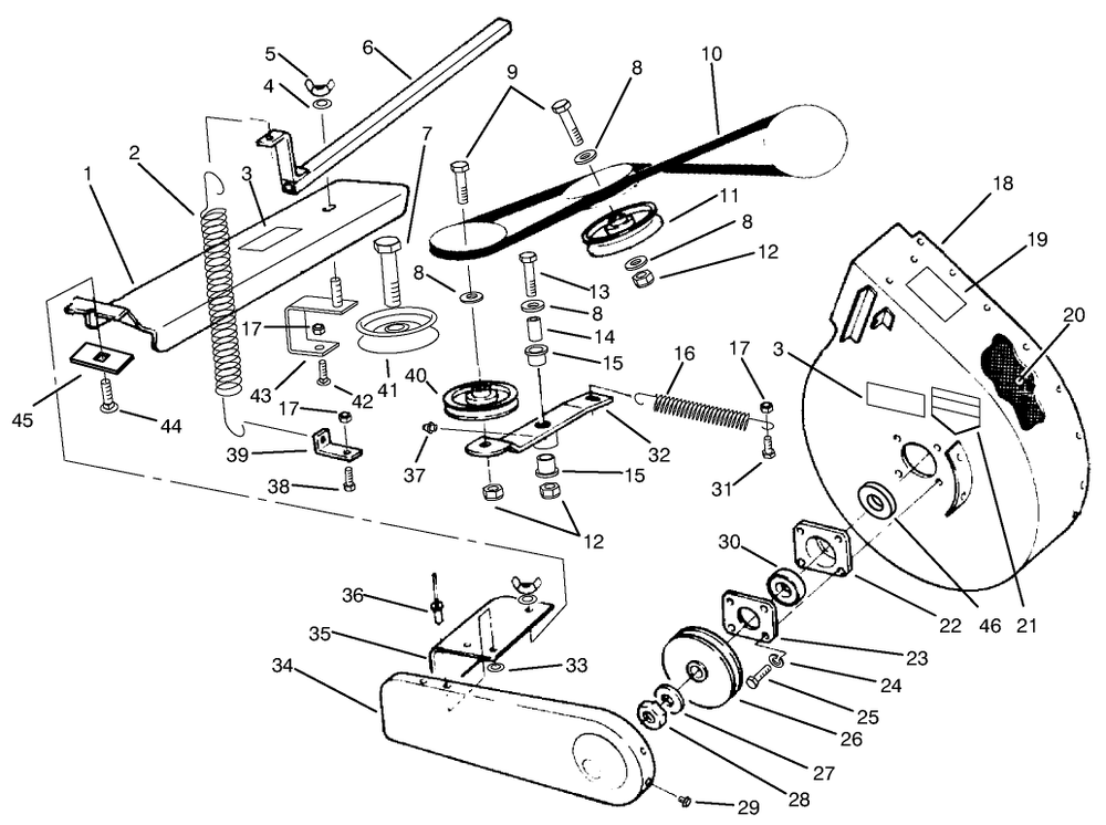 Blower Pulleys & Idler Arm Assembly Diagram and Parts List for 79430 59000001 - 59999999 Toro Lawn Tractor