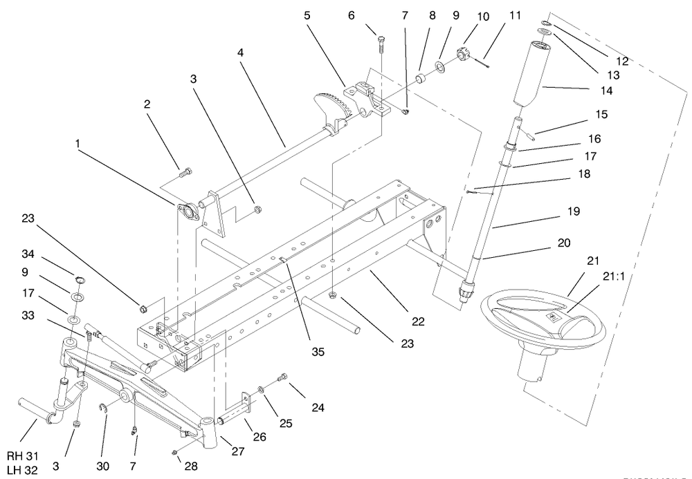 Frame Axle And Steering System Diagram and Parts List for 73422 7900001 - 7999999 Toro Lawn Tractor