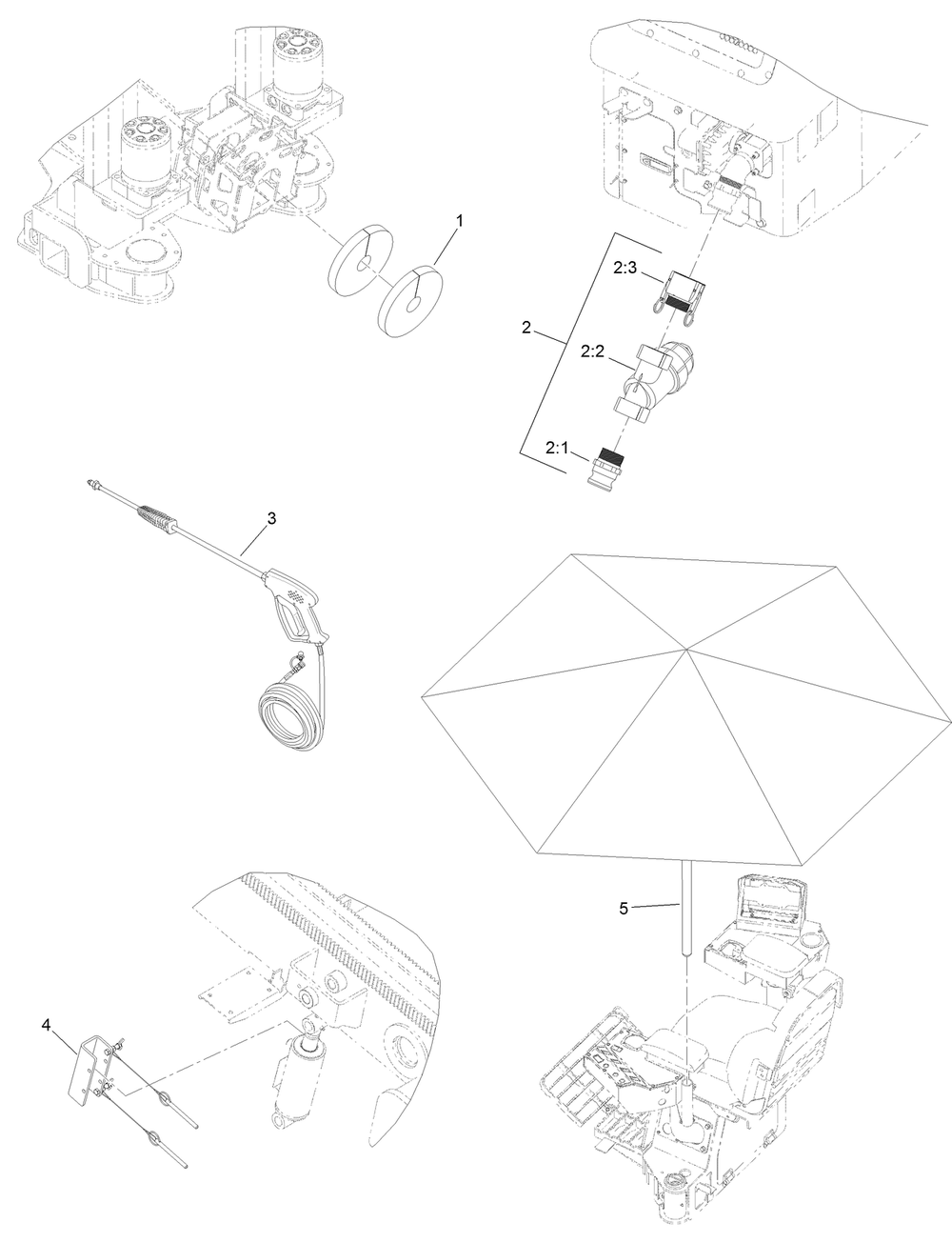 Wash Wand, Cylinder Lockout, Strainer  And Split Wiper Assembly Diagram and Parts List for 23803 400000000 - 999999999 Toro Lawn Tractor Accessories