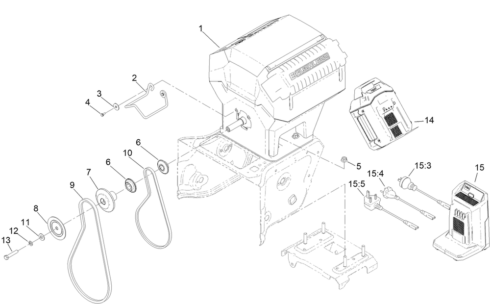 Powerhead, Battery, Belt And Pulley Assembly Diagram and Parts List for 31875 413000000 - 414119399 Toro Snow Blower