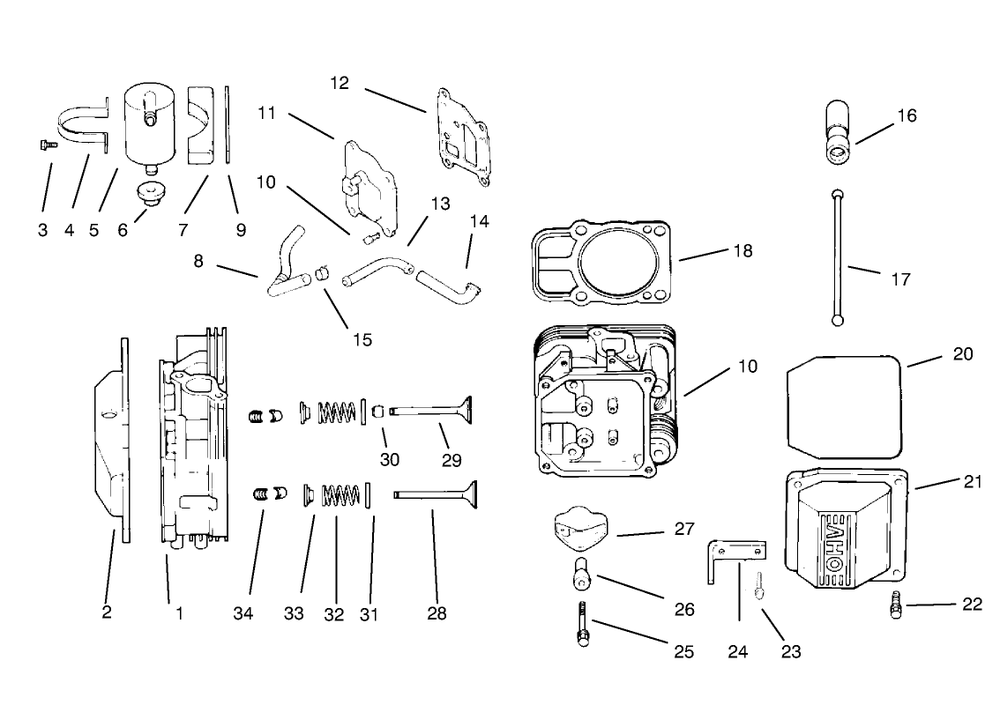 Head/Valve/Breather Diagram and Parts List for 72102 8900001 - 8900399 Toro Lawn Tractor