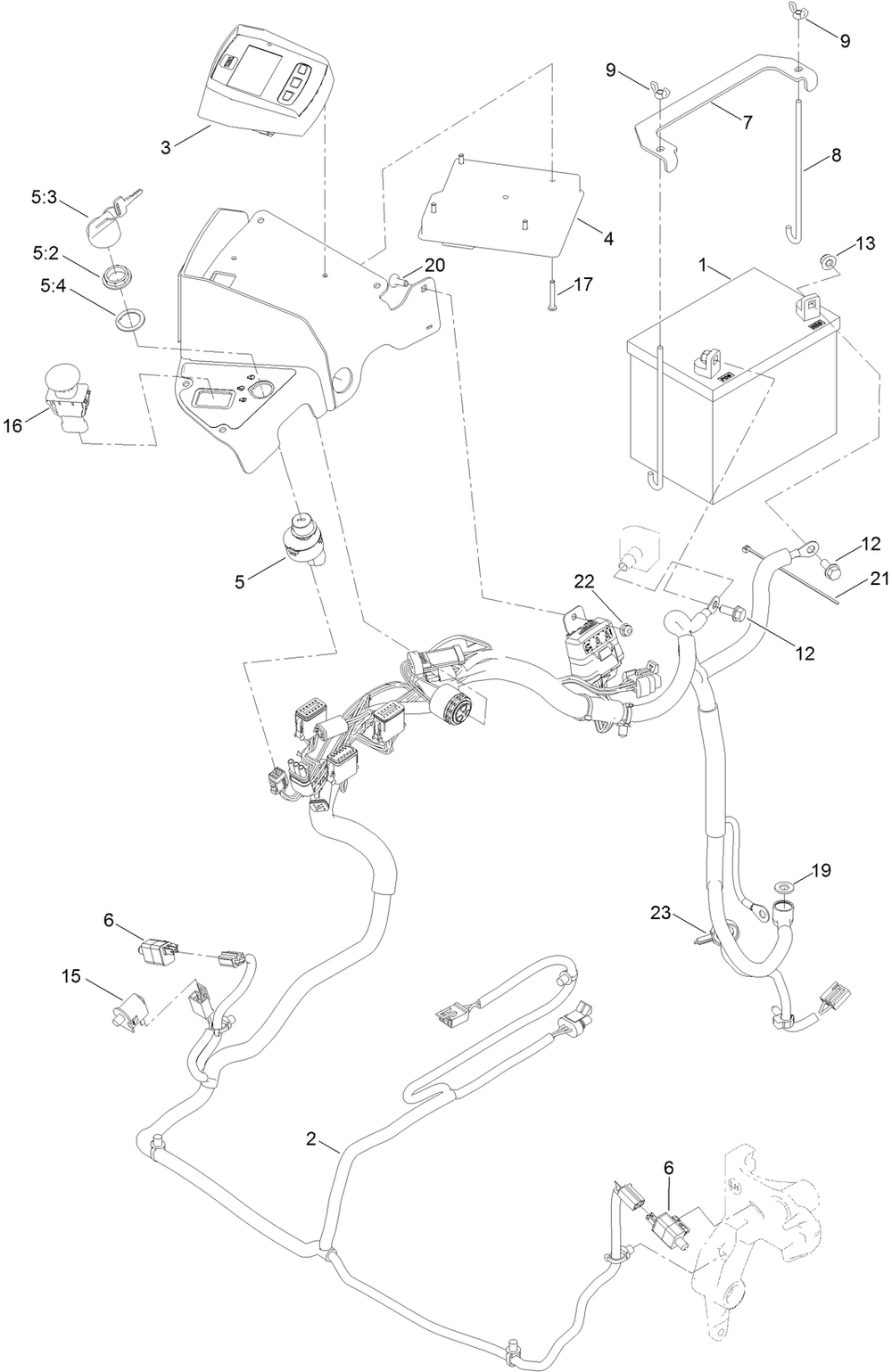 Electrical Assembly Diagram and Parts List for 72947 406343041-999999999 Toro Lawn Mower