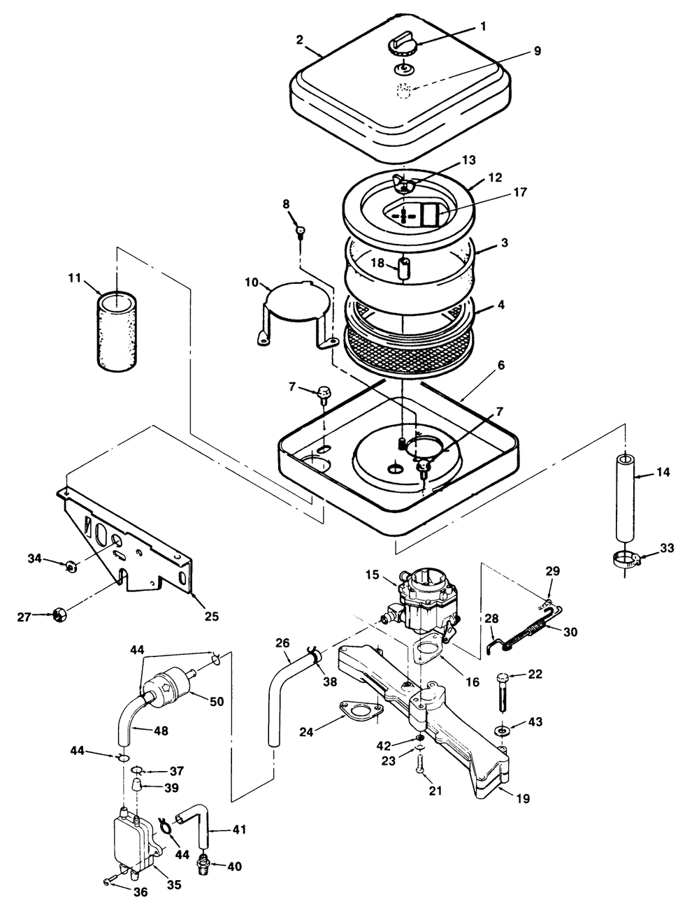Air Cleaner And Carburetor Diagram and Parts List for R1-24OE02 1000001 - 1999999 Toro Lawn Tractor