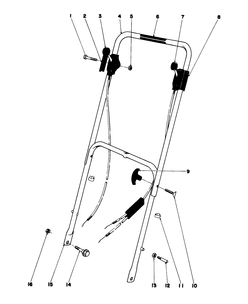 Handle Assembly Model 16287 Diagram and Parts List for 16155 9000001 - 9999999 Toro Lawn Mower