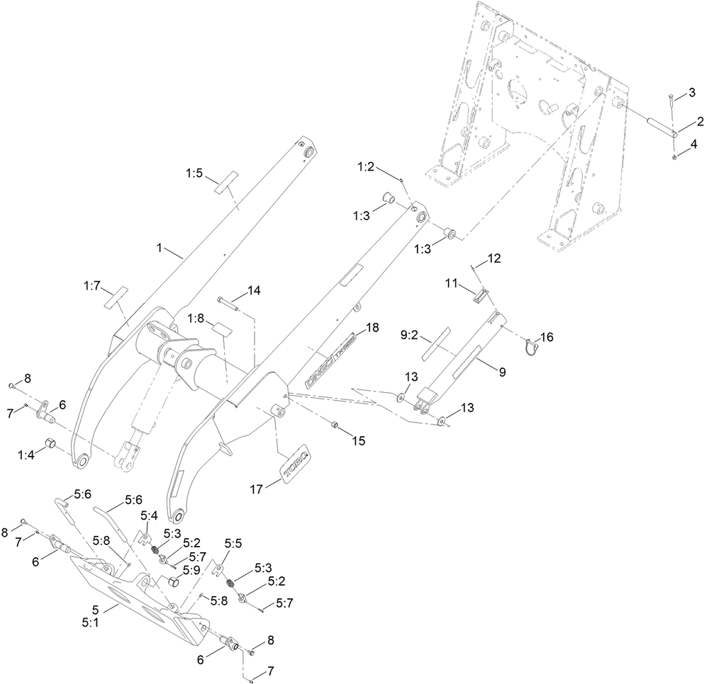 Loader Arm Assembly Diagram and Parts List for 22324 407960000 - 409359999 Toro Lawn Tractor Accessories