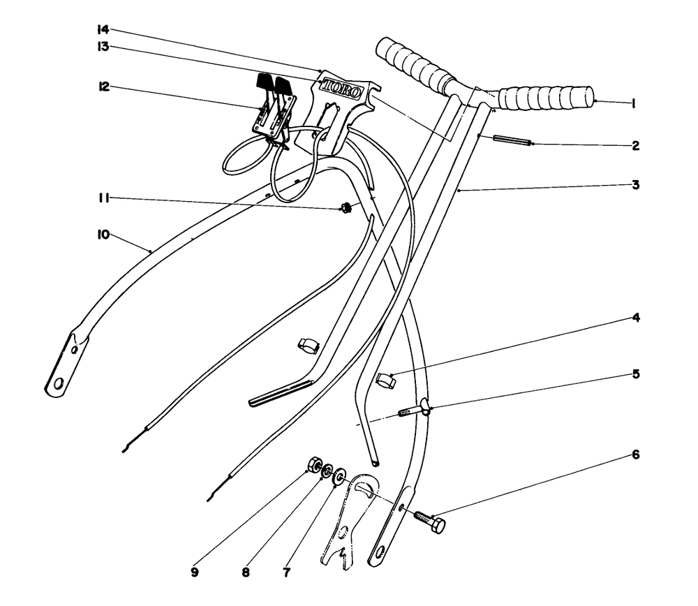 Handle Assembly Diagram and Parts List for 10121 3000001 - 3999999 Toro Lawn Mower