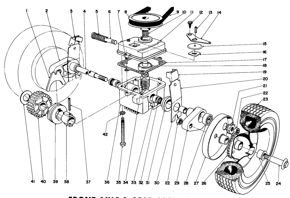 Front Axle & Gear Case Assembly Diagram and Parts List for 21103 9000001 - 9999999 Toro Lawn Mower