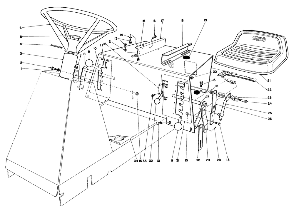 Seat & Steering Wheel Assembly Diagram and Parts List for 56155 3000001 - 3999999 Toro Lawn Tractor