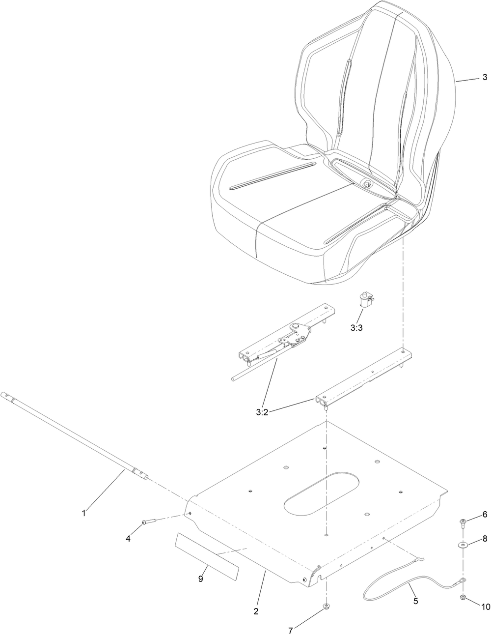 Seat Mounting Assembly Diagram and Parts List for 76501 400000000 - 415399999 Toro Lawn Tractor
