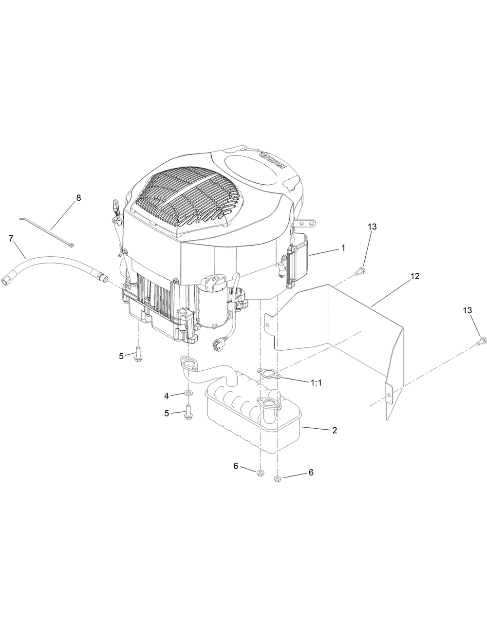 Engine And Muffler Assembly Diagram and Parts List for 76425 400000000 - 415399999 Toro Lawn Tractor
