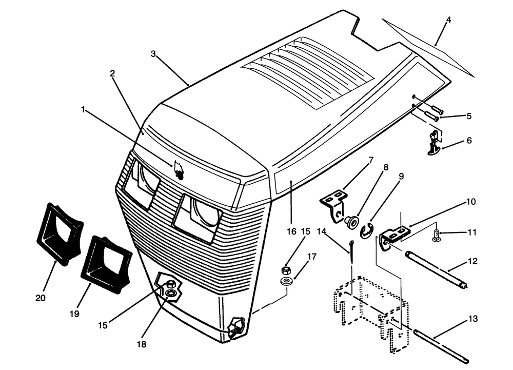 Hood Assembly Diagram and Parts List for 73520 4900001 - 4999999 Toro Lawn Tractor