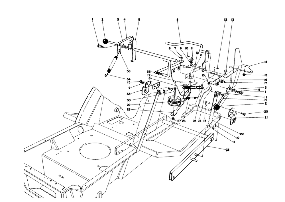 Shift & Clutch Assembly Diagram and Parts List for 57360 0000001 - 0999999 Toro Lawn Tractor